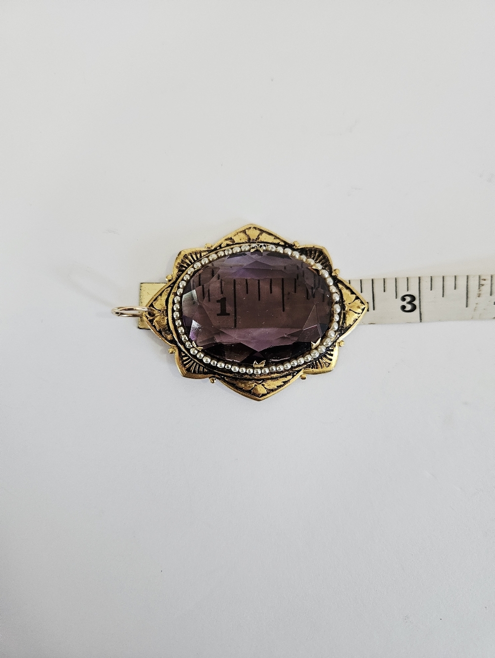 Antique Victorian Edwardian Brass Seed Pearl Enamel Pendant Converted Brooch - Picture 14 of 15